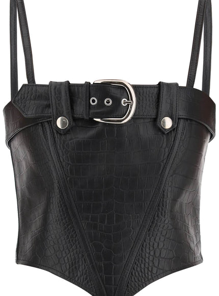 Alessandra Rich croco-print leather bustier top