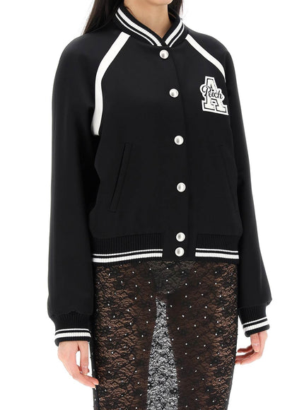 Alessandra Rich satin bomber jacket with logo patch