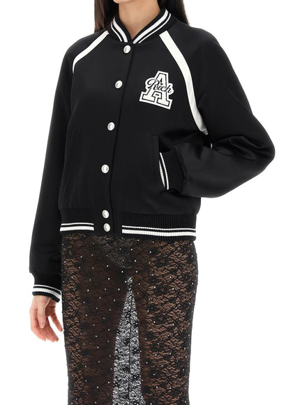 Alessandra Rich satin bomber jacket with logo patch