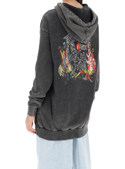 Alessandra Rich oversized hoodie with print and rhinestones