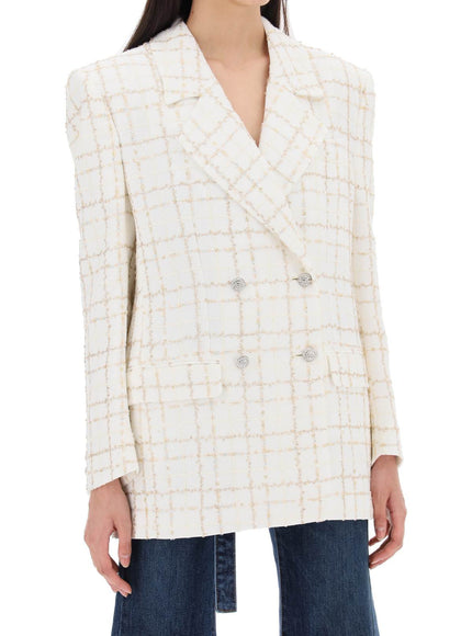 Alessandra Rich oversized tweed jacket with plaid pattern