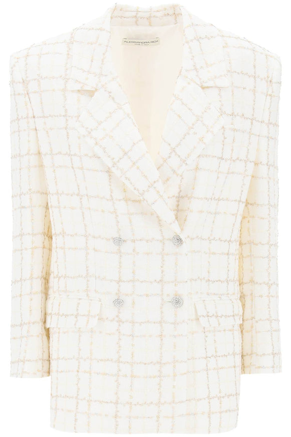 Alessandra Rich oversized tweed jacket with plaid pattern