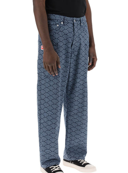 Kenzo monkey workwear jeans with seigaiha print