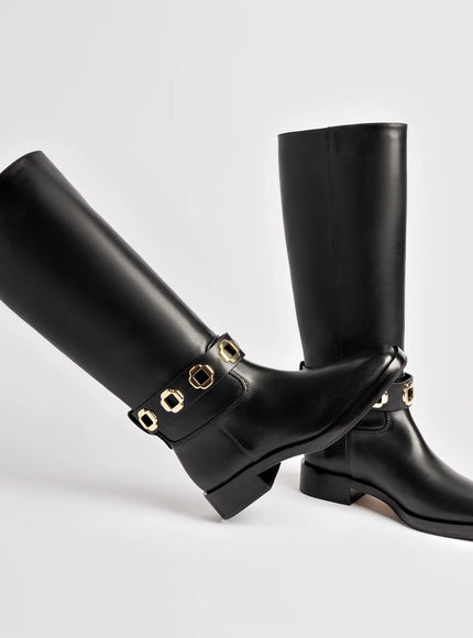 Larroude Milan Flat Boot In Black Leather