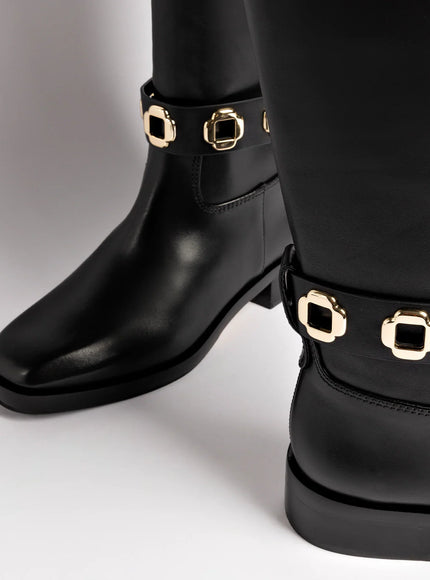 Larroude Milan Flat Boot In Black Leather