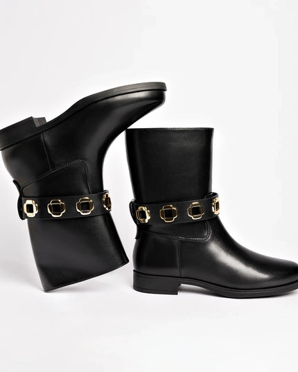 Larroude Milan Flat Bootie In Black Water-Resistant Leather