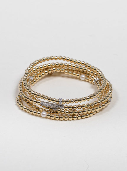 Zoe Lev 3mm Gold Bead Bracelet with Multi Diamond Beads
