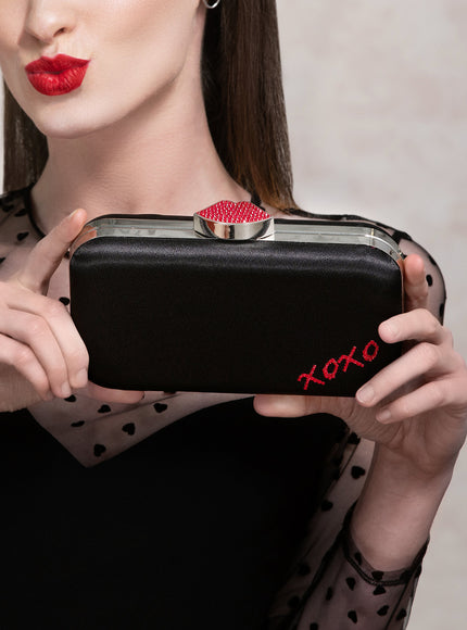 Frenchy Love Clutch with Red Crystal Lip Clasp