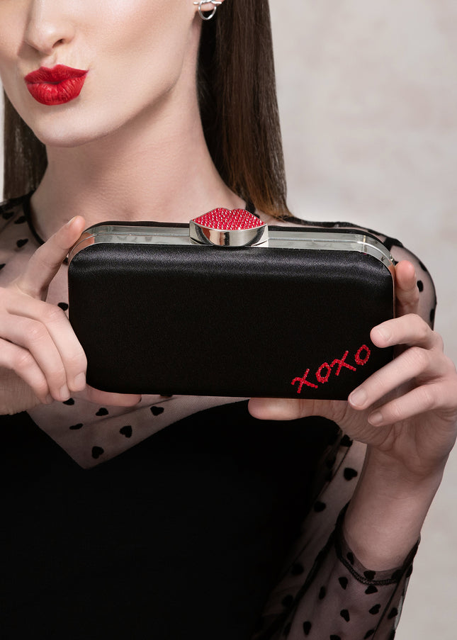 Ariel Taub Frenchy Love Clutch with Red Crystal Lip Clasp