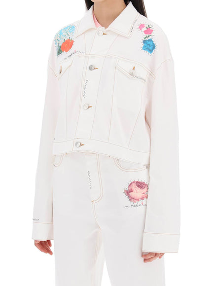 Marni "cropped denim jacket with flower patches and embroidery"