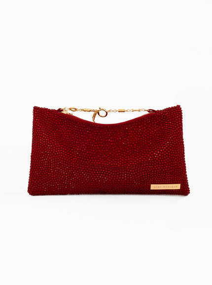 Gemy Maalouf Crystal-Embellished Pouch Clutch Red