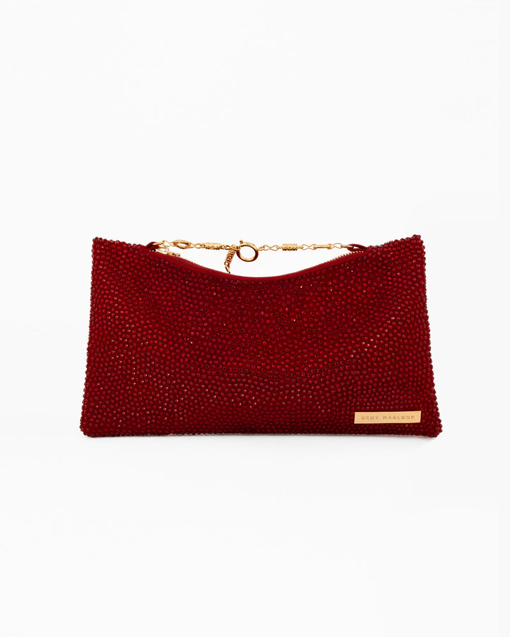 Gemy Maalouf Crystal-Embellished Pouch Clutch Red