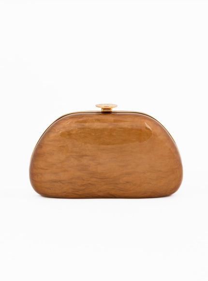 Gemy Maalouf Glossy Marbled Clutch Caramel