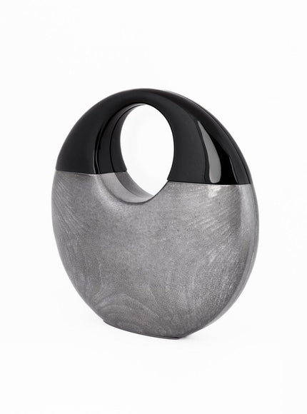 Gemy Maalouf Sculptural Glossy Wooden Clutch Grey
