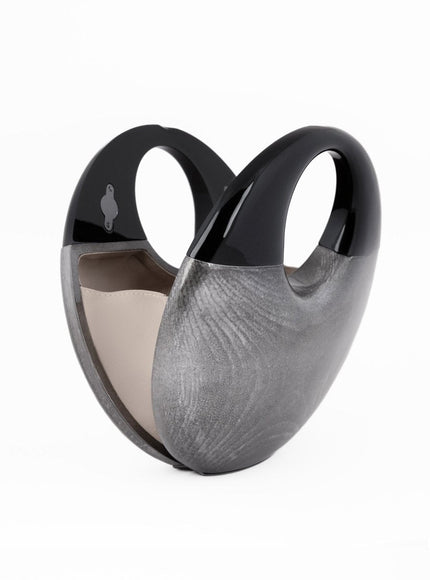 Gemy Maalouf Sculptural Glossy Wooden Clutch Grey
