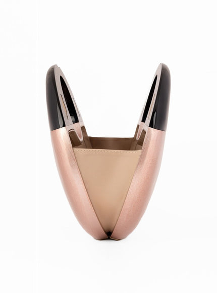 Gemy Maalouf Sculptural Glossy Wooden Clutch Pink