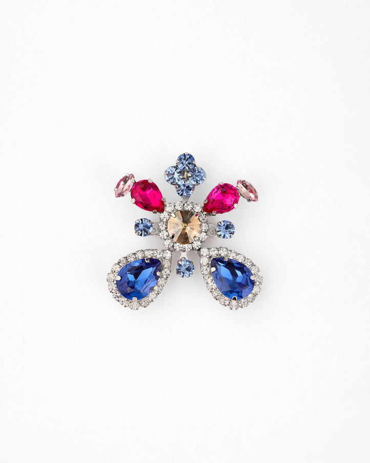 Gemy Maalouf Crystal-Embellished Brooch No. 7894 Multicolor Blue and Pink