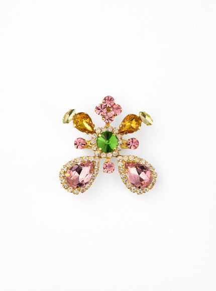 Gemy Maalouf Crystal-Embellished Brooch No. 7894 Multicolor Green and Pink
