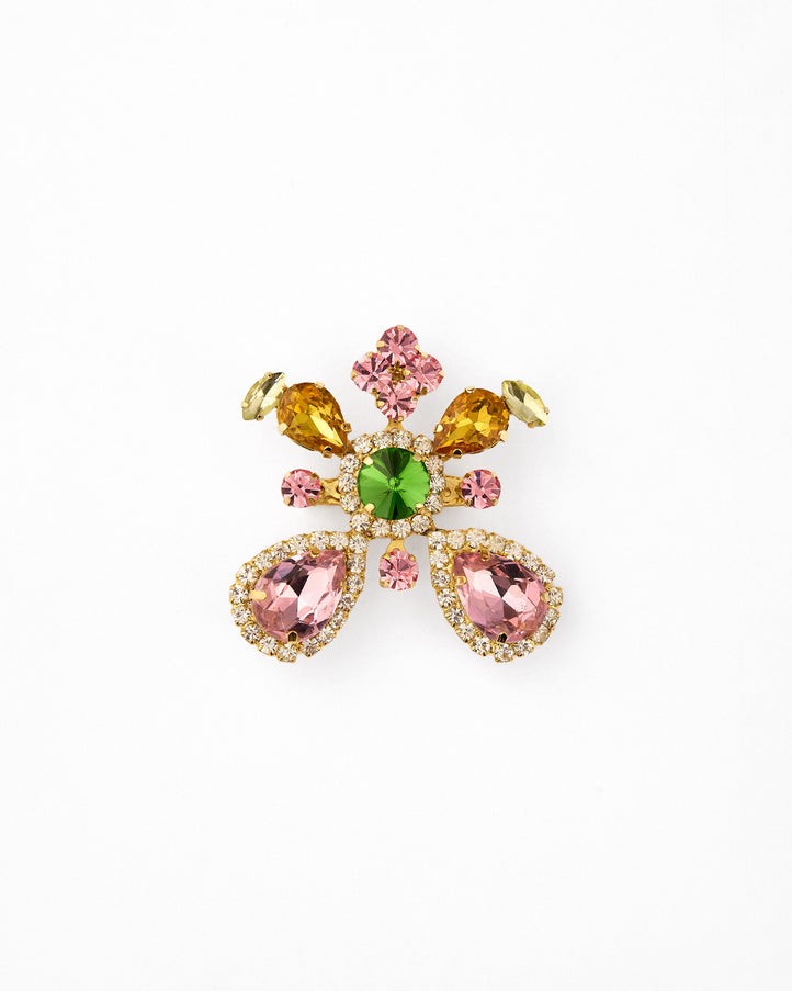 Gemy Maalouf Crystal-Embellished Brooch No. 7894 Multicolor Green and Pink
