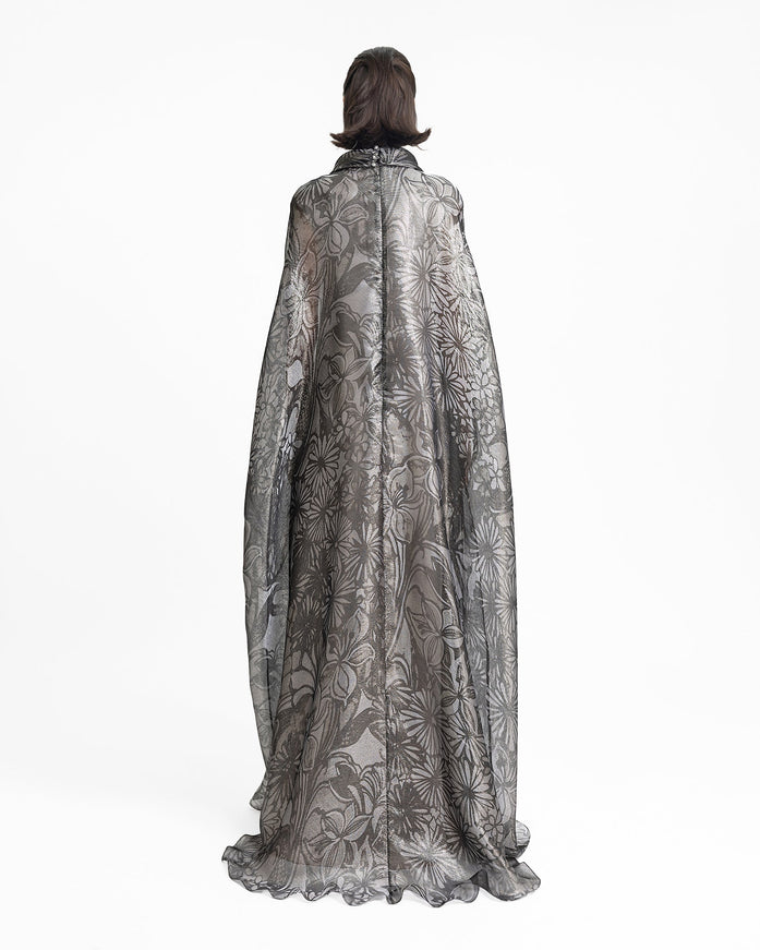 Gemy Maalouf Draped Flowers On The Shoulder Kaftan