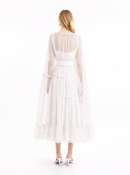 Gemy Maalouf Pleated Tulle Midi Dress White