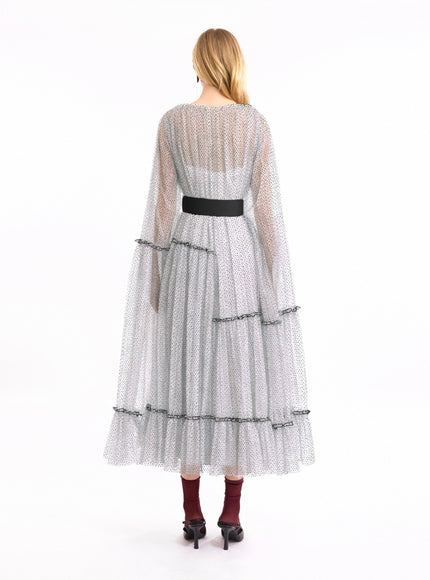 Gemy Maalouf Pleated Tulle Midi Dress Grey