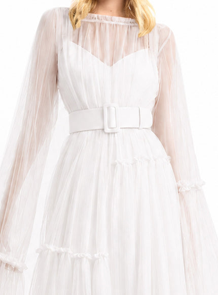 Gemy Maalouf Pleated Tulle Midi Dress White