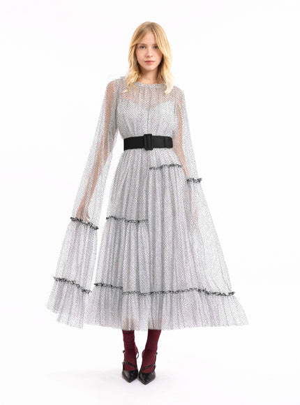 Gemy Maalouf Pleated Tulle Midi Dress Grey