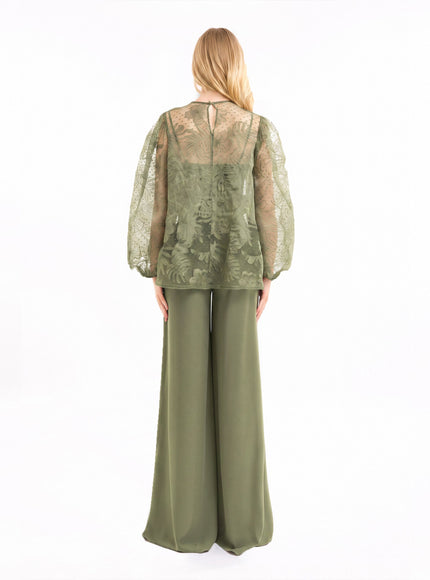 Gemy Maalouf Embroidered Puff Top With Trousers