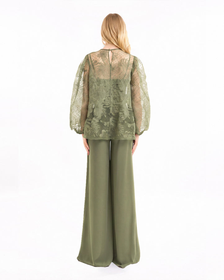 Gemy Maalouf Embroidered Puff Top With Trousers