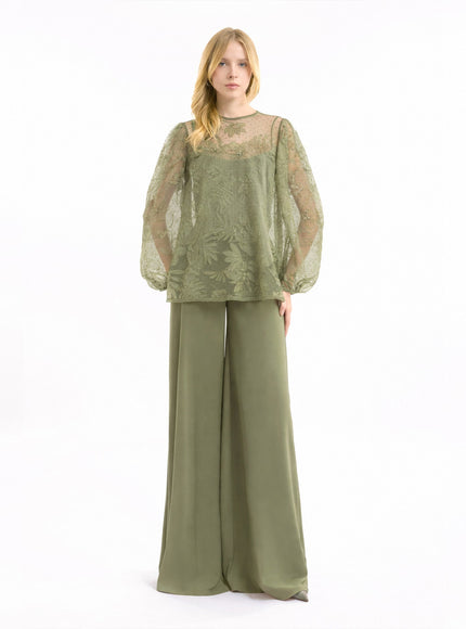 Gemy Maalouf Embroidered Puff Top With Trousers