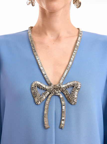 Gemy Maalouf Crystal Bow Kaftan Blue