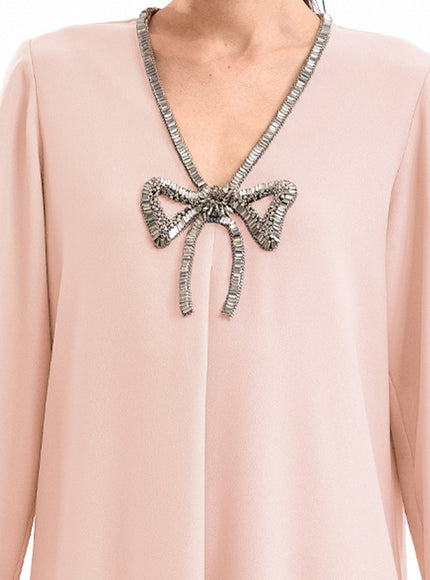 Gemy Maalouf Crystal Bow Kaftan Pink