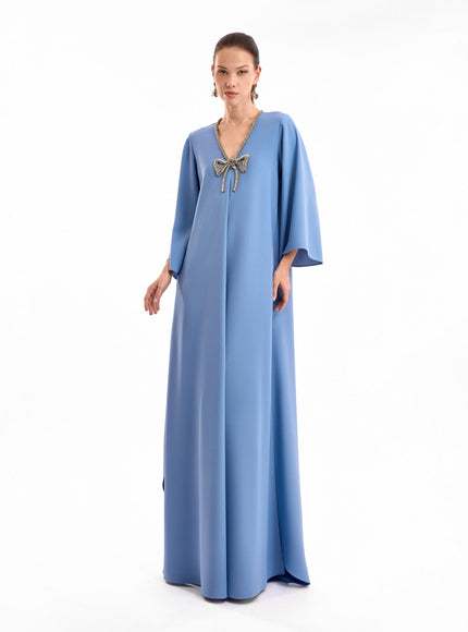 Gemy Maalouf Crystal Bow Kaftan Blue