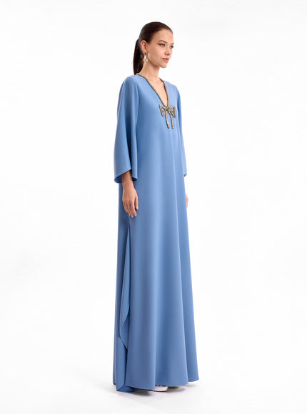 Gemy Maalouf Crystal Bow Kaftan Blue