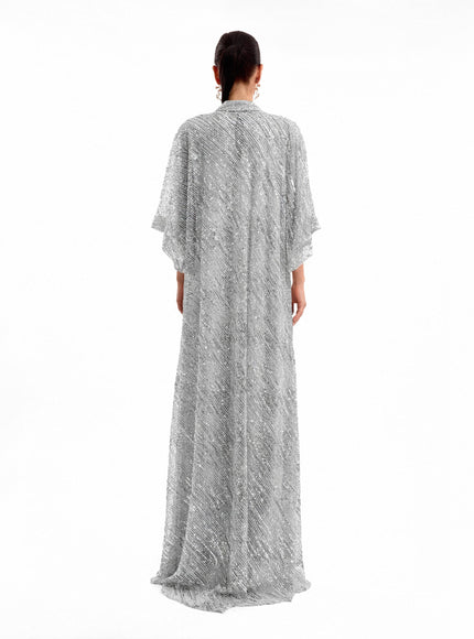 Gemy Maalouf Beaded Open Kaftan Grey