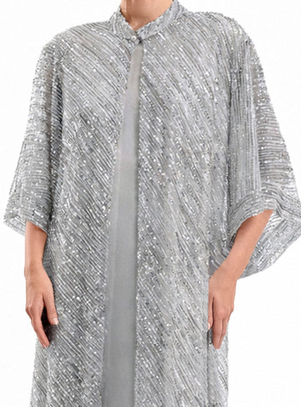 Gemy Maalouf Beaded Open Kaftan Grey