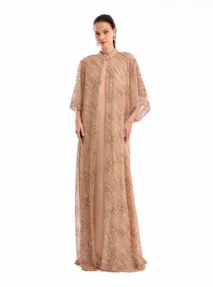 Gemy Maalouf Beaded Open Kaftan Bronze