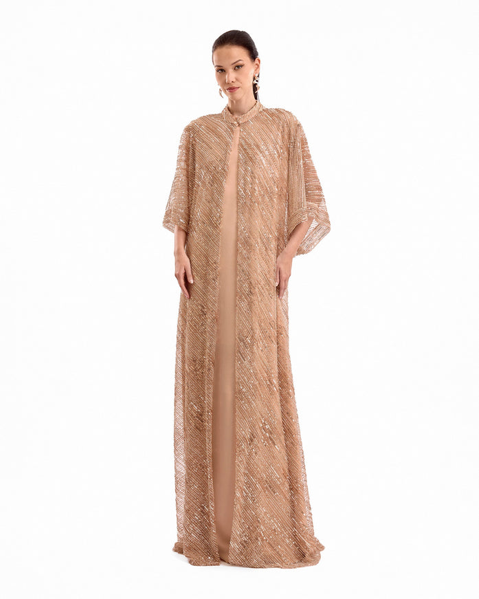 Gemy Maalouf Beaded Open Kaftan Bronze