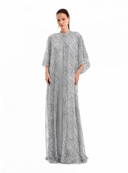 Gemy Maalouf Beaded Open Kaftan Grey