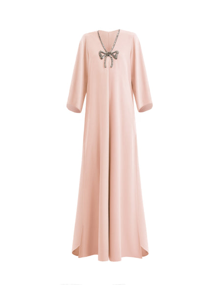 Gemy Maalouf Crystal Bow Kaftan Pink