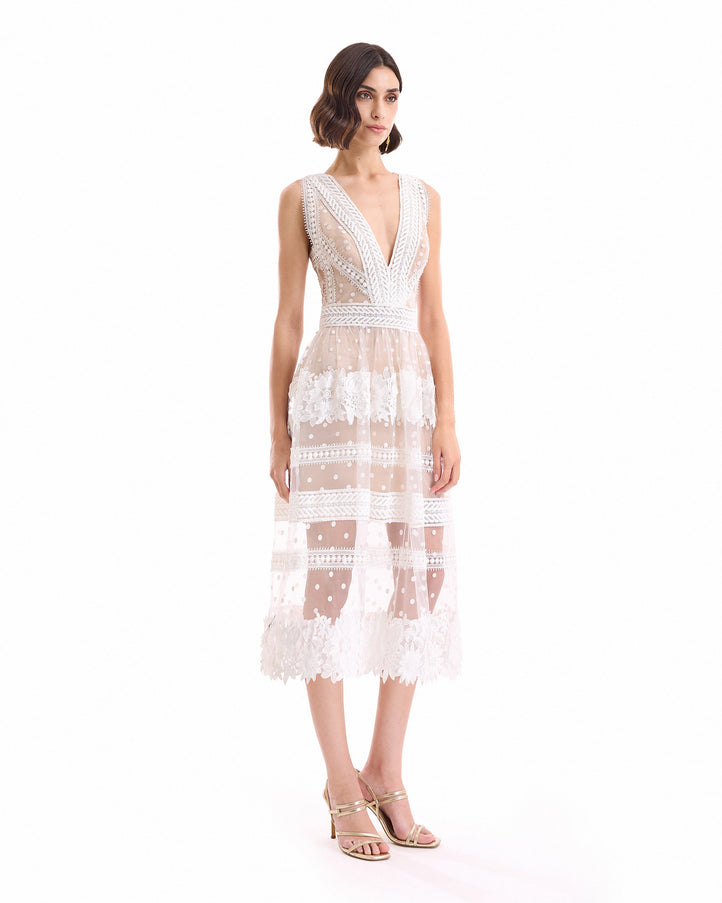 Gemy Maalouf Floral Tulle Midi Dress