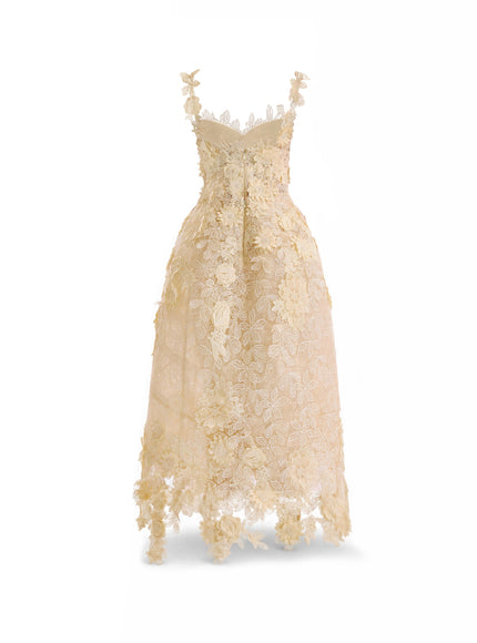 Gemy Maalouf 3D Floral Cage Midi Dress No. 7979MD7983BL