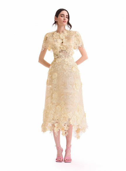 Gemy Maalouf 3D Floral Cage Midi Dress No. 7979MD7983BL