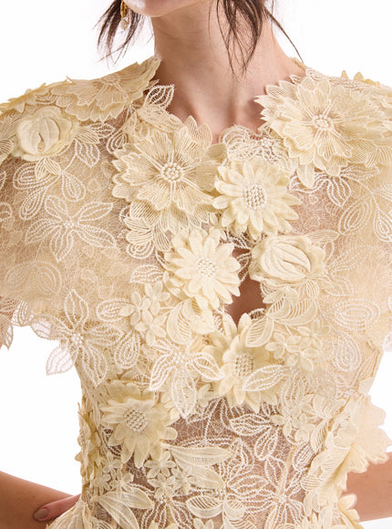 Gemy Maalouf 3D Floral Cage Midi Dress No. 7979MD7983BL