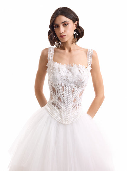 Gemy Maalouf 3D Floral Tulle Corset Set No. 7980TP7999MS