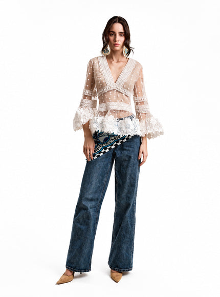 Gemy Maalouf Floral Tulle Top