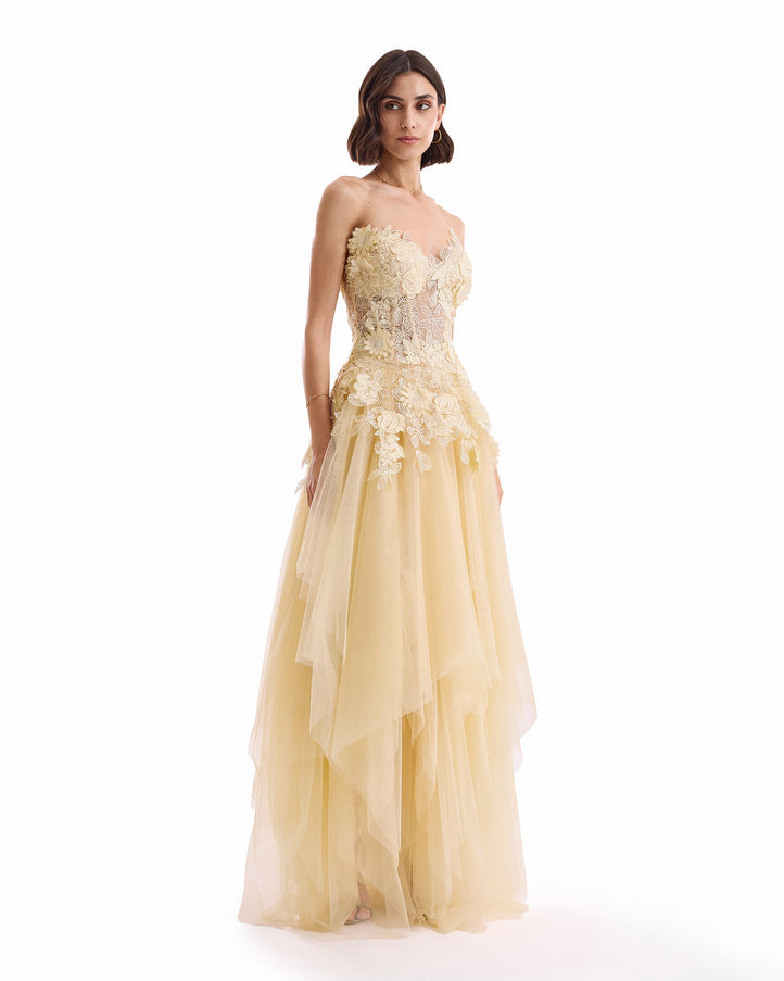 Gemy Maalouf 3D Floral Tulle Corset Set No. 7984TP7999MS