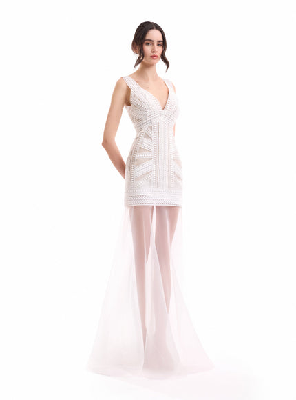Gemy Maalouf Geometric Fitted Gown No. 7990SD8007LS