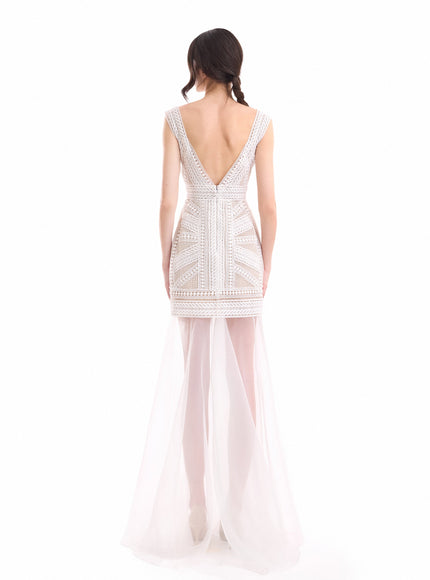 Gemy Maalouf Geometric Fitted Gown No. 7990SD8007LS